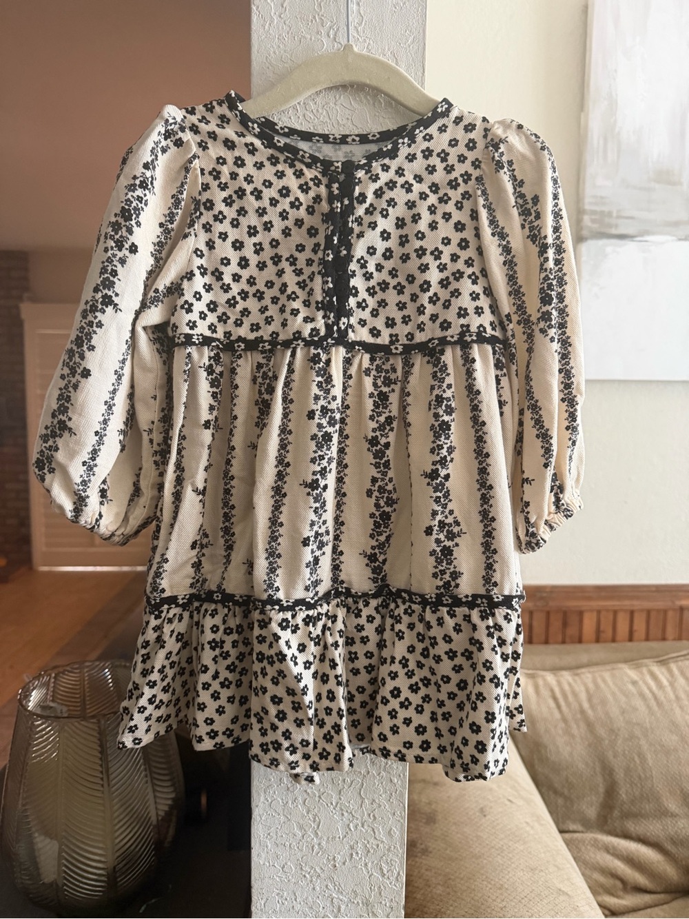 Zara Cream and Black Floral Tiered Tunic